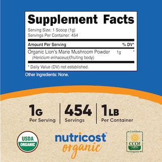 Foto 2 | Polvo De Hongos Nutricost Organic Lion's Mane 454 G - Venta Internacional.