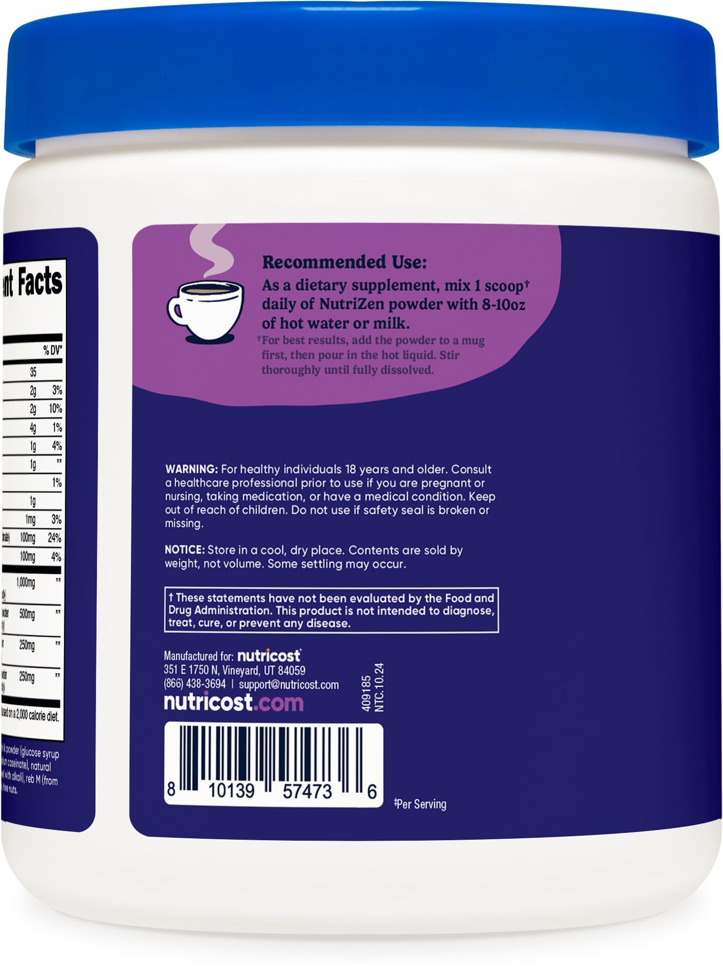 Foto 5 pulgar | Beba Nutricost Nutrizen Pm Unwind Con Hongos Adaptógenos Y Moca - Venta Internacional.