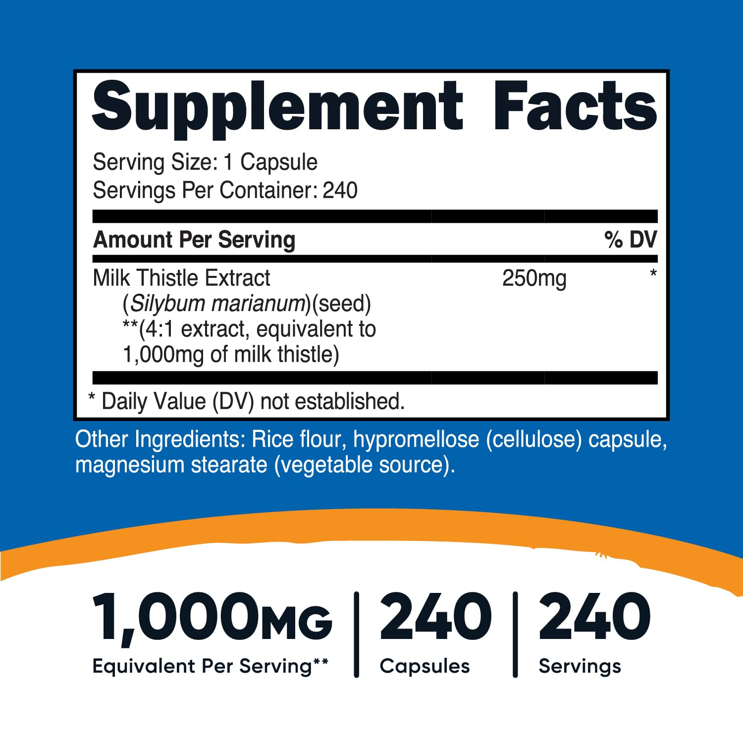 Foto 3 pulgar | Suplemento Nutricost Milk Thistle 250 Mg (1000 Mg) 240 Cápsulas - Venta Internacional.
