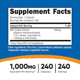 Foto 2 | Suplemento Nutricost Milk Thistle 250 Mg (1000 Mg) 240 Cápsulas - Venta Internacional.