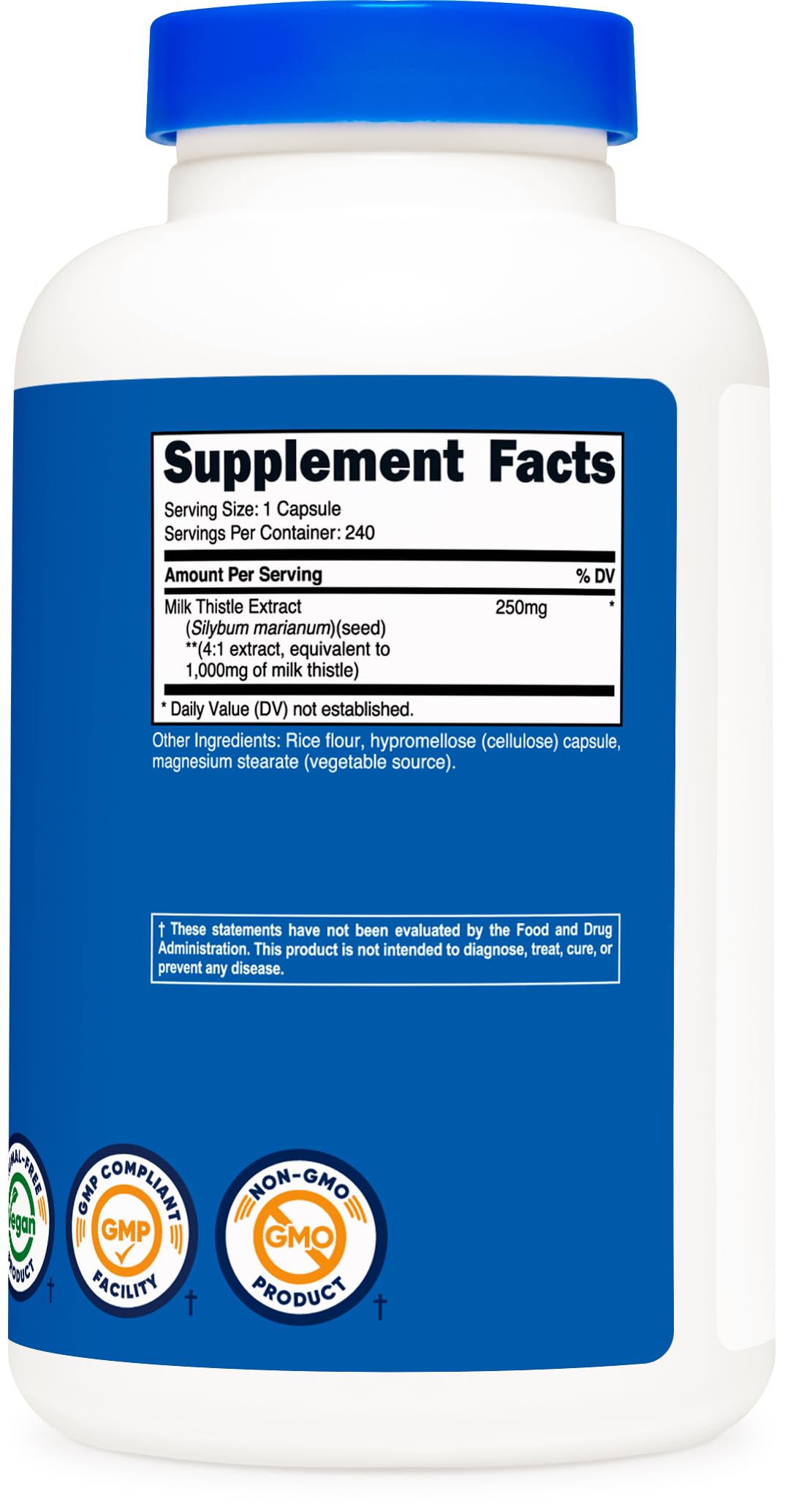 Foto 5 pulgar | Suplemento Nutricost Milk Thistle 250 Mg (1000 Mg) 240 Cápsulas - Venta Internacional.