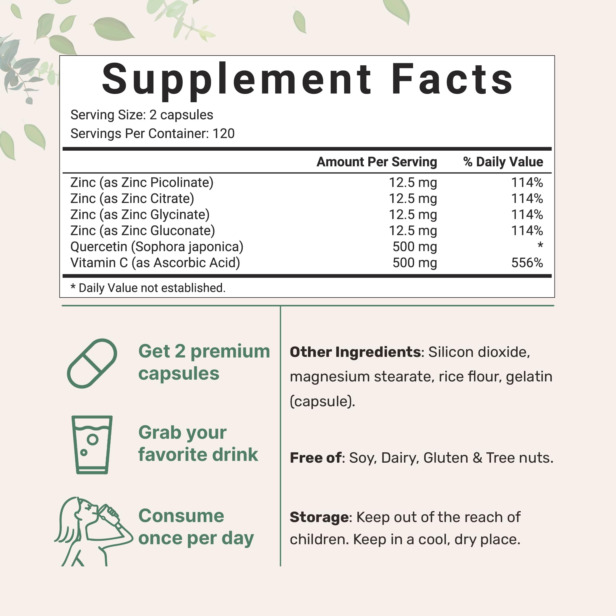 Foto 3 pulgar | Suplementos, Microingredientes, Quercetina, 500 Mg De Vitamina C, 500 Mg De Zinc, 50 Mg, 240 Cápsulas - Venta Inter
