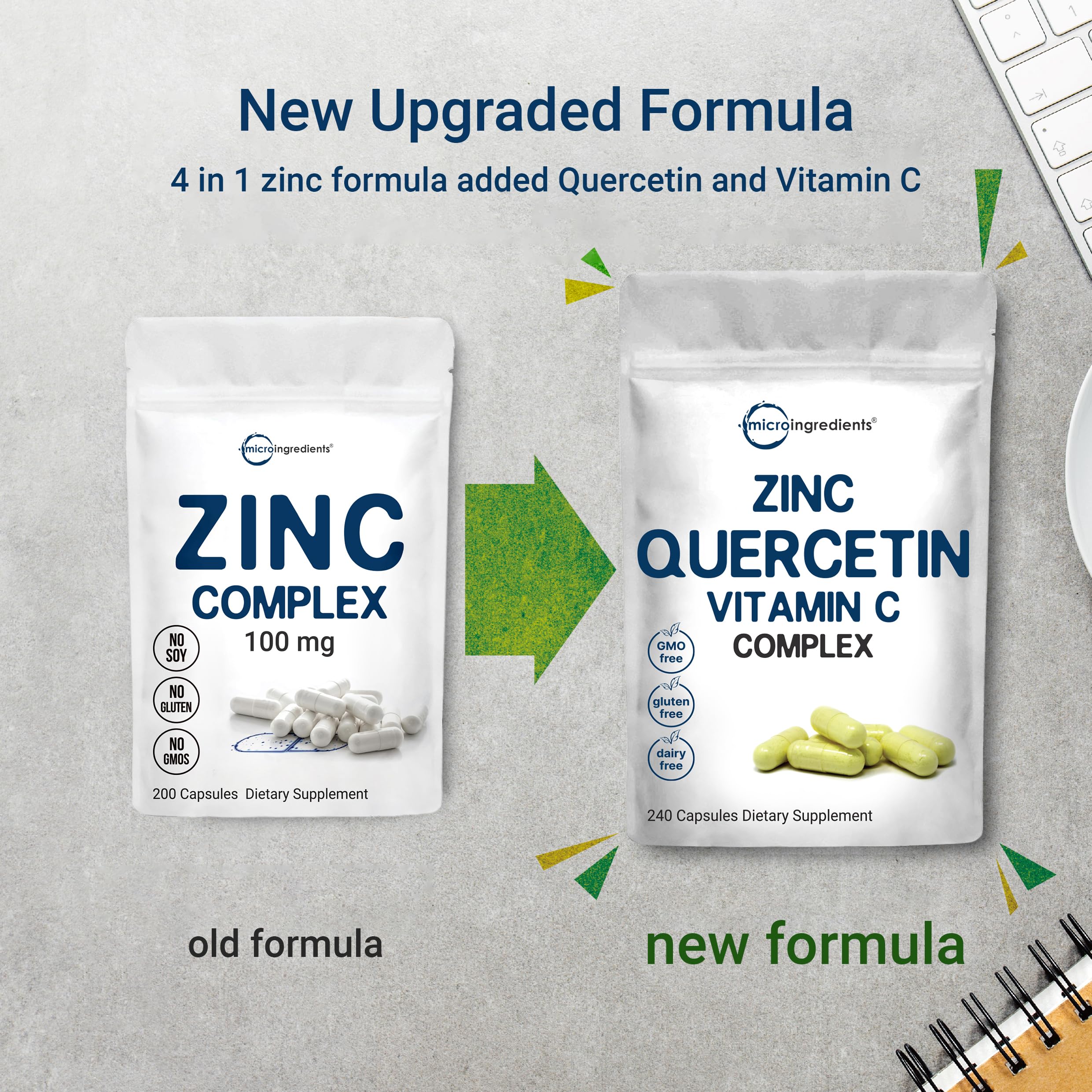 Foto 8 pulgar | Suplementos, Microingredientes, Quercetina, 500 Mg De Vitamina C, 500 Mg De Zinc, 50 Mg, 240 Cápsulas - Venta Inter