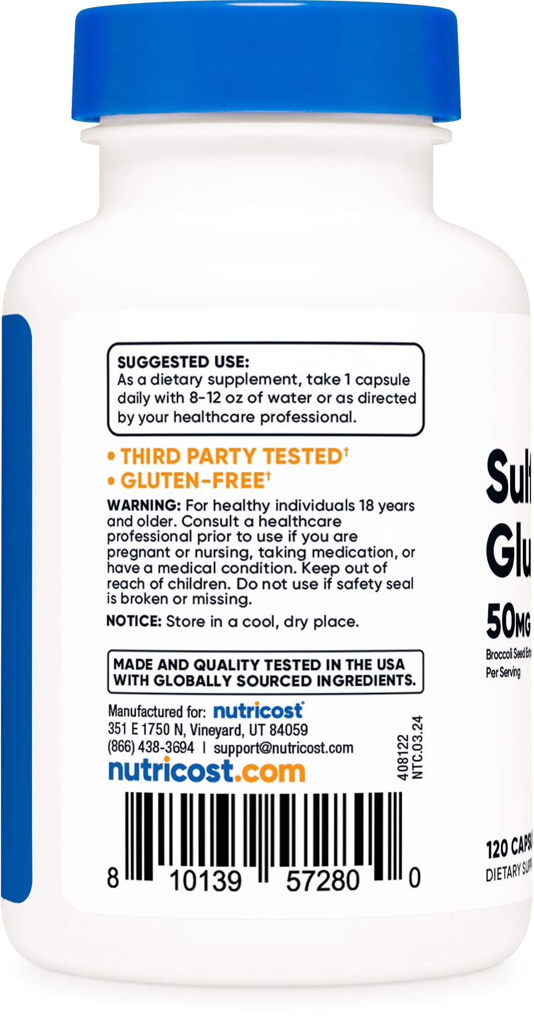 Foto 5 pulgar | Suplemento Nutricost Sulforafano Glucosinolato 50 Mg 120 Cápsulas - Venta Internacional.