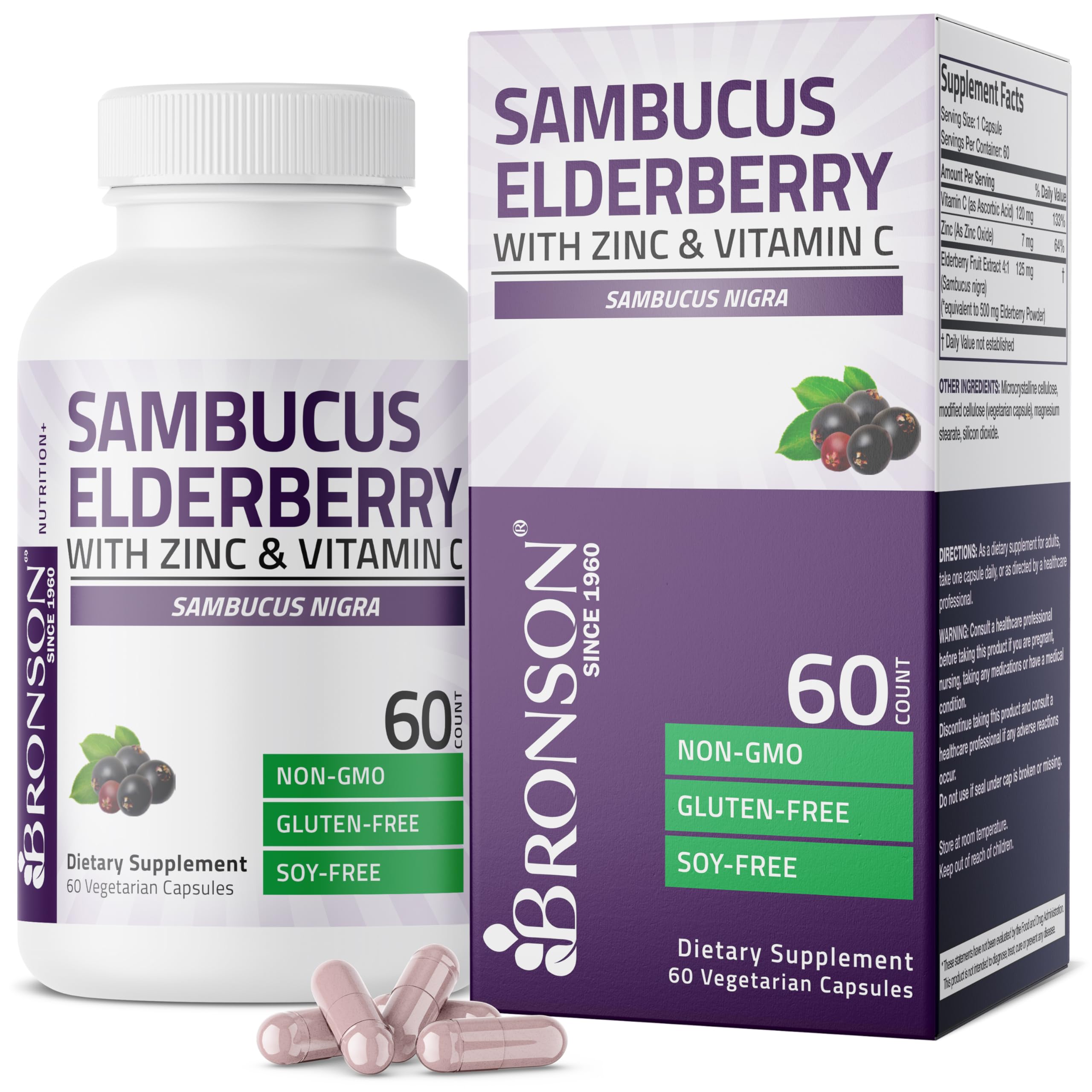 Foto 2 pulgar | Complemente La Baya Del Saúco Bronson Sambucus Con Zinc Y Vitamina C - Venta Internacional.