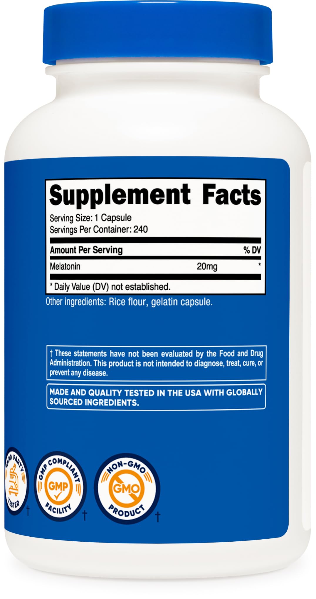 Foto 5 pulgar | Suplemento Nutricost Melatonin 20 Mg 240 Cápsulas - Venta Internacional.