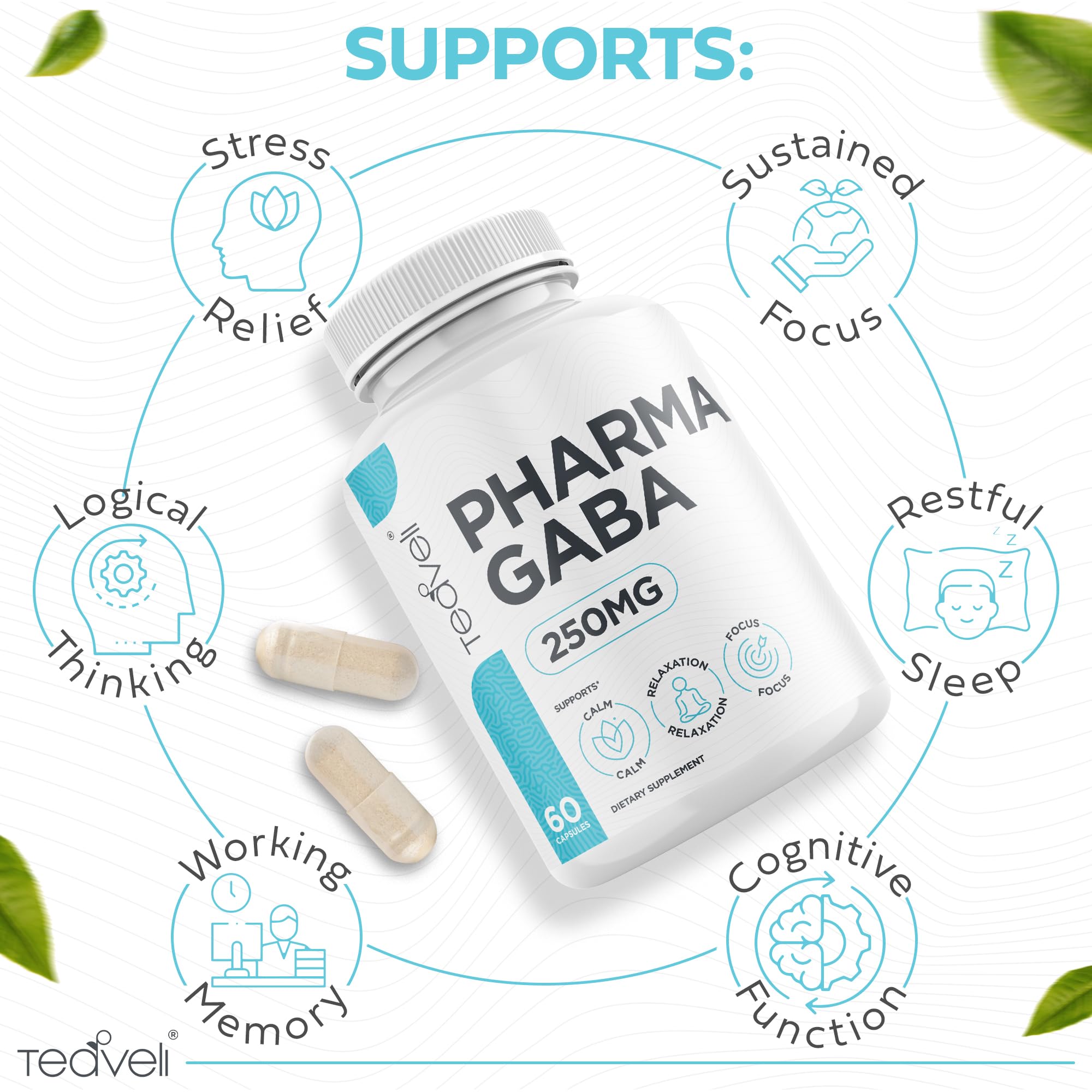 Foto 4 pulgar | Suplemento Teaveli Pharma Gaba 250 Mg Para Relajarse Y Dormir - Venta Internacional.