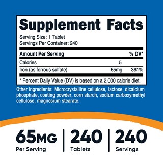 Foto 2 | Suplemento Nutricost: Sulfato Ferroso De Hierro, 65 Mg, 240 Tabletas - Venta Internacional.