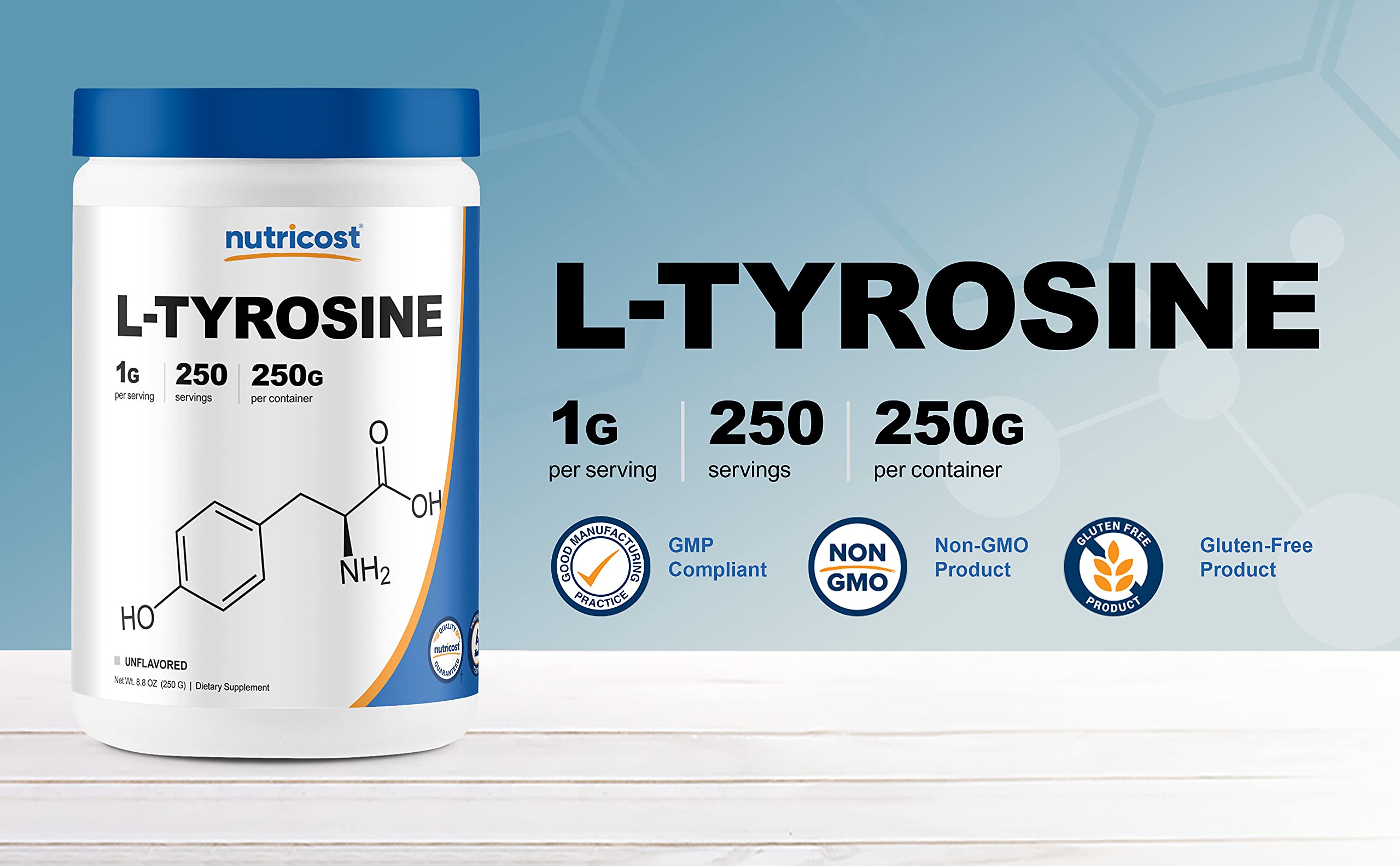 Foto 3 | Suplemento Nutricost L-tirosina En Polvo 250 G 1000 Mg/porción - Venta Internacional.