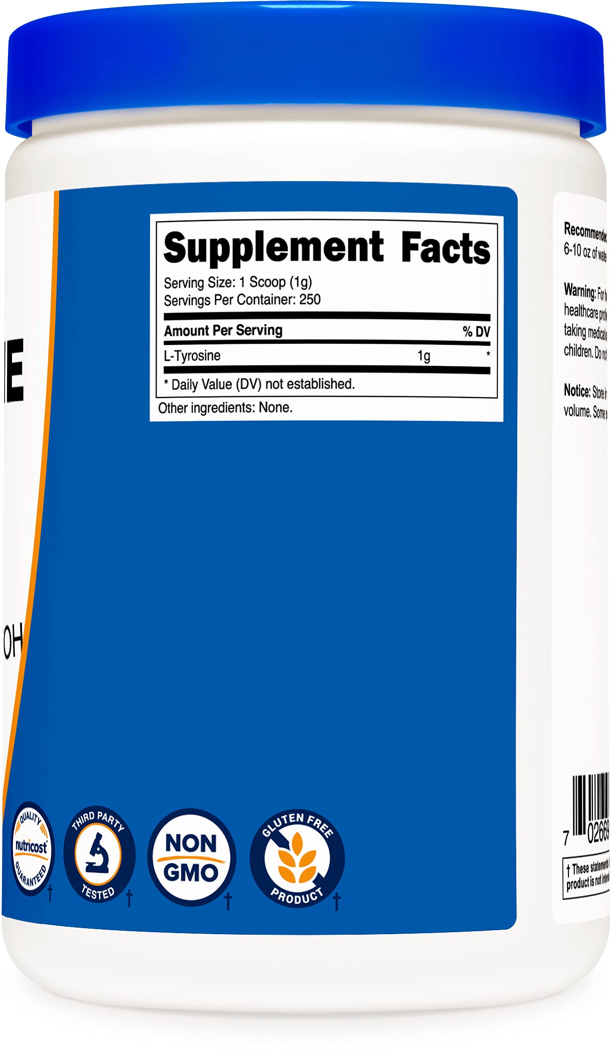 Foto 6 pulgar | Suplemento Nutricost L-tirosina En Polvo 250 G 1000 Mg/porción - Venta Internacional.