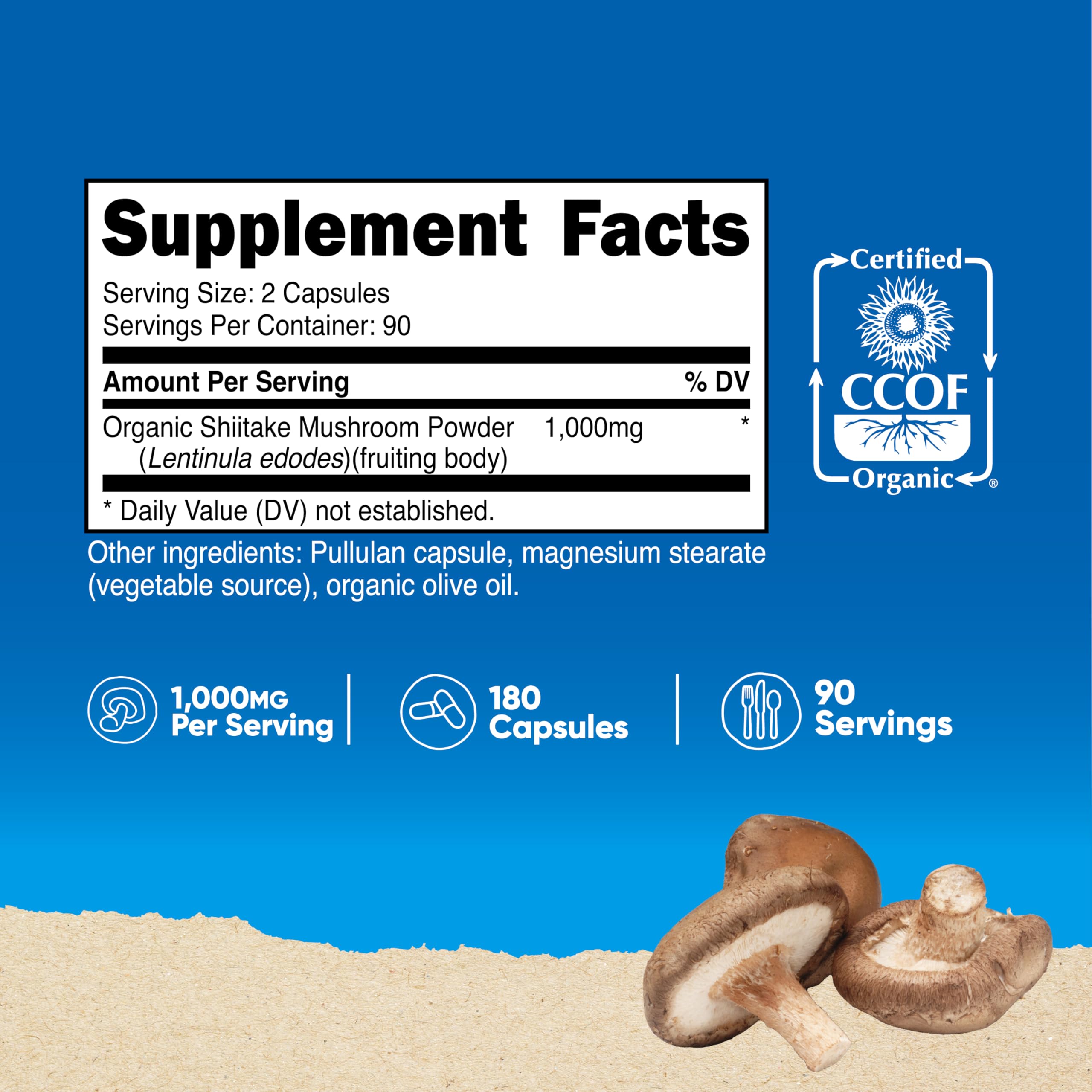 Foto 3 pulgar | Suplemento Nutricost De Hongos Shiitake Orgánicos 1000 Mg 180 Cápsulas - Venta Internacional.