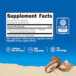Foto 2 | Suplemento Nutricost De Hongos Shiitake Orgánicos 1000 Mg 180 Cápsulas - Venta Internacional.