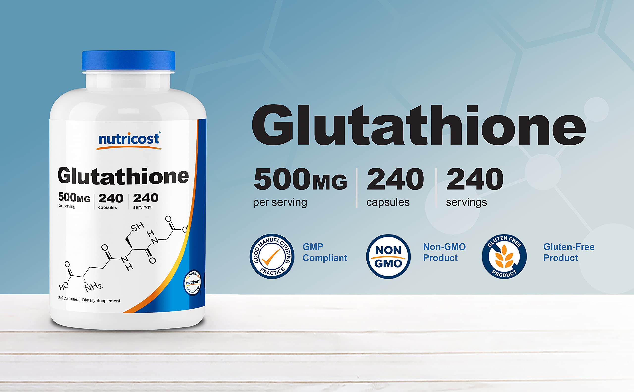 Foto 4 pulgar | Suplemento Nutricost, Cápsulas De Glutatión, 500 Mg, 240 Porciones - Venta Internacional.
