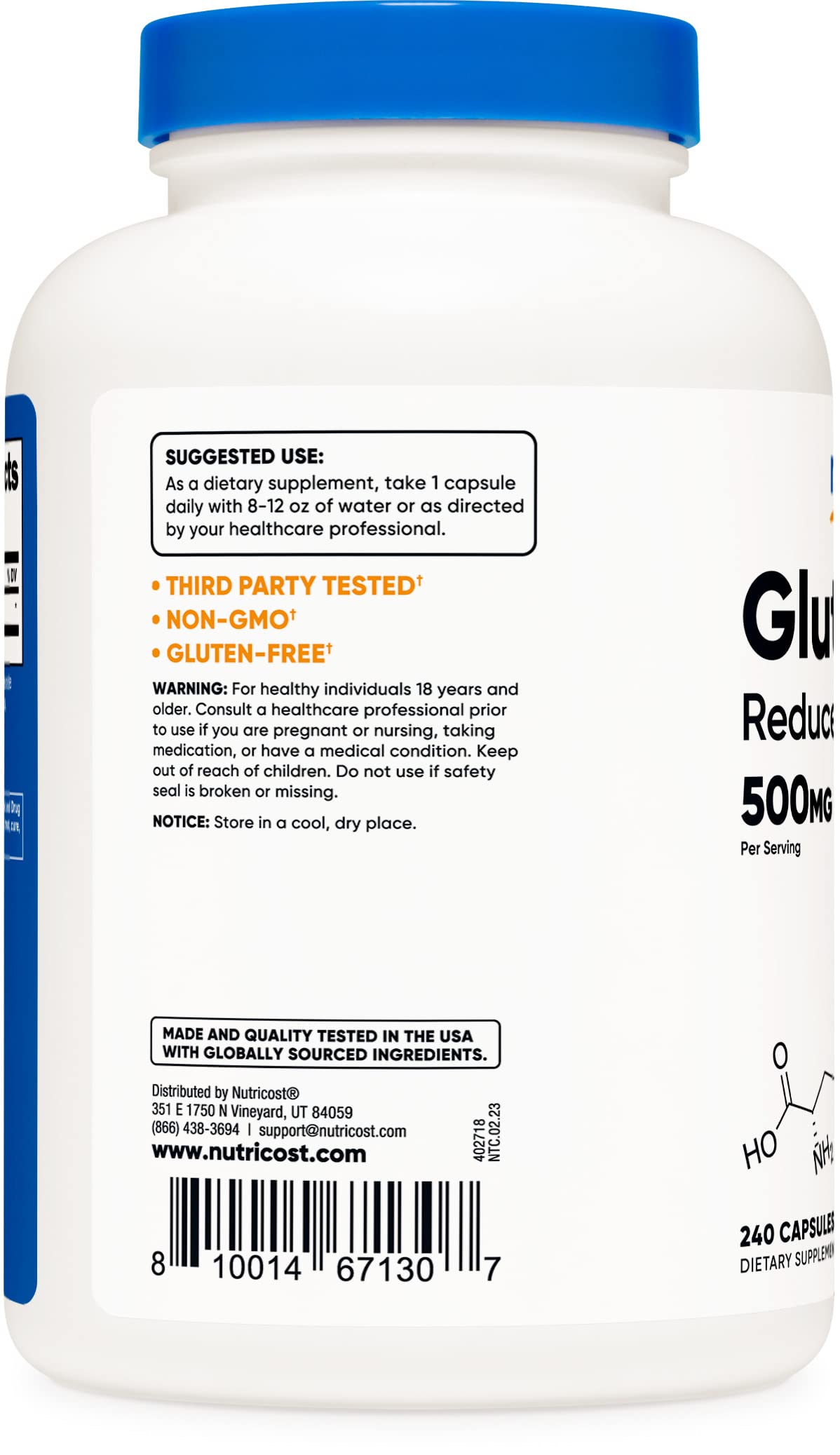 Foto 5 pulgar | Suplemento Nutricost, Cápsulas De Glutatión, 500 Mg, 240 Porciones - Venta Internacional.