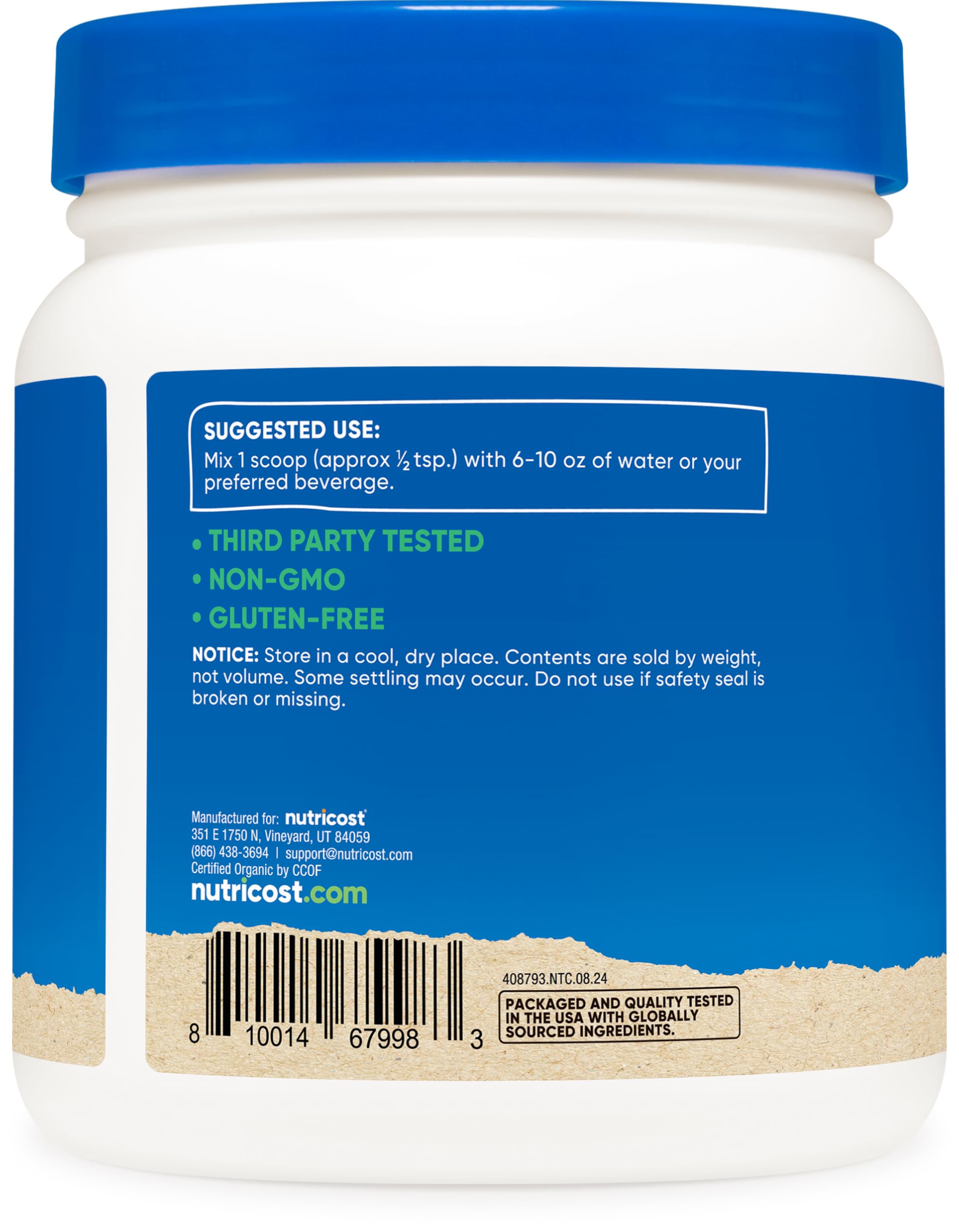 Foto 3 | Polvo Orgánico Hierba de Cebada Nutricost 454g Sin Sabor - Venta Internacional