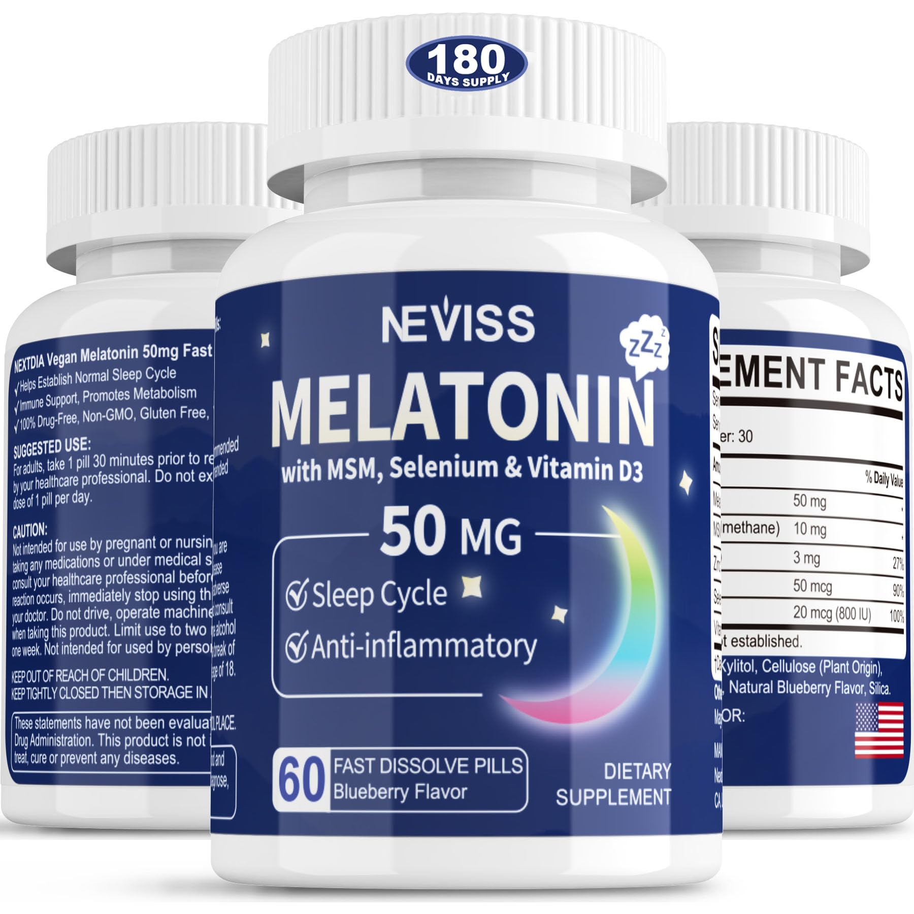 Foto 2 pulgar | Suplemento Neviss De Melatonina 50 Mg Para Adultos (180 Porciones) - Venta Internacional.