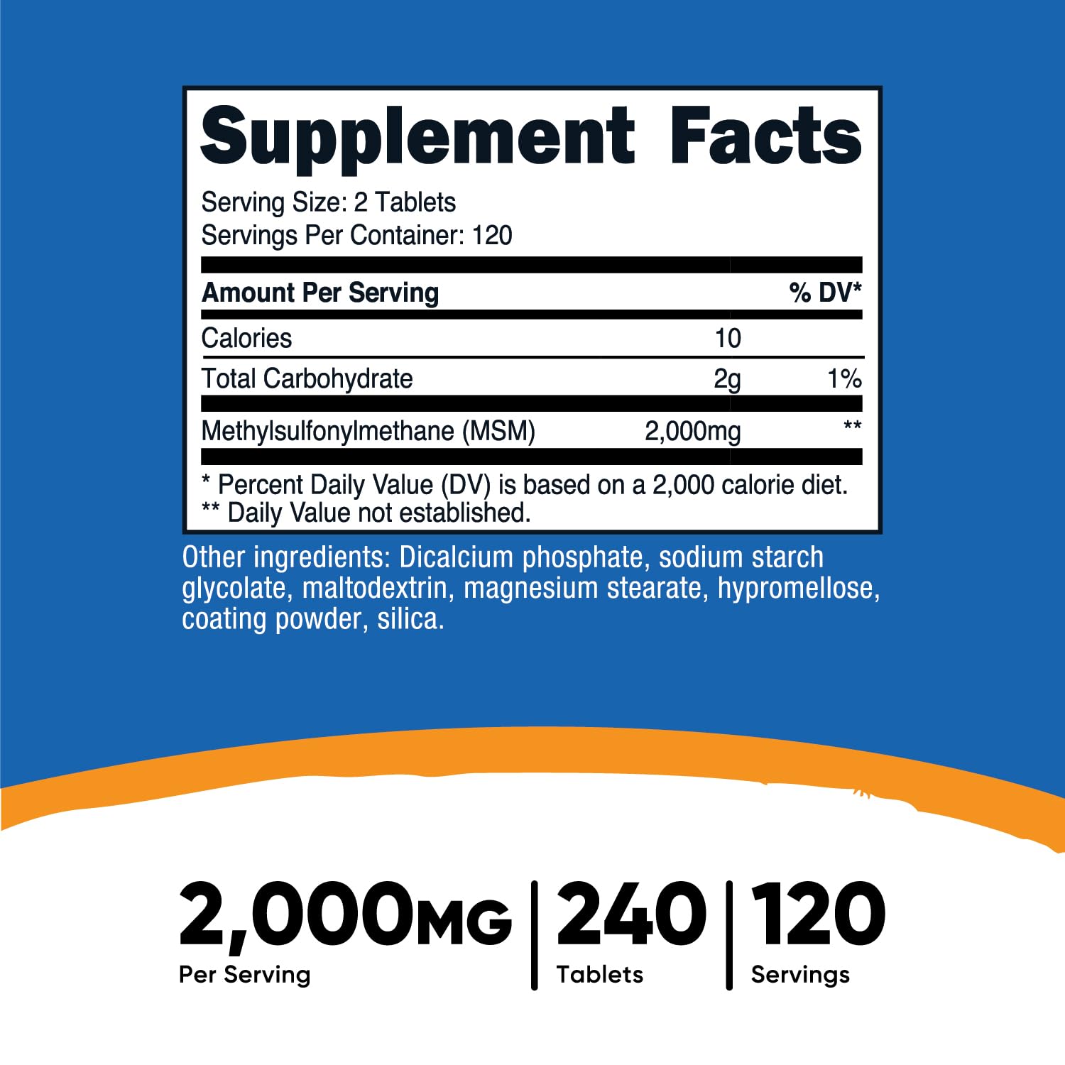 Foto 3 pulgar | Suplemento Nutricost Msm Tablets 2000 Mg 240 Tabletas - Venta Internacional.