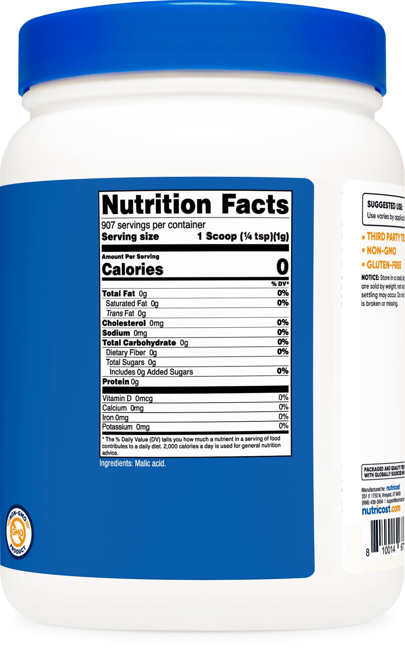 Foto 5 | Polvo de Ácido Málico Nutricost 907g Sin Gluten y Sin OGM - Venta Internacional