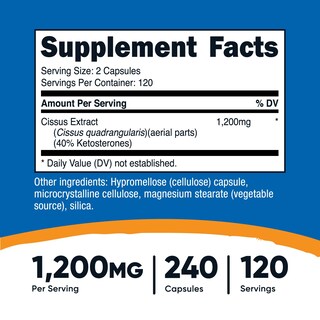 Foto 2 | Suplemento Nutricost Cissus Quadrangularis 1200 Mg 240 Cápsulas - Venta Internacional.