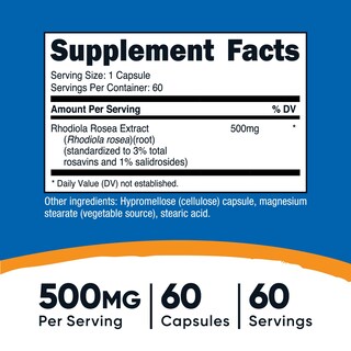 Foto 2 | Suplemento Nutricost Rhodiola Rosea 500 Mg 60 Cápsulas - Venta Internacional.