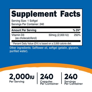 Foto 2 | Suplemento Nutricost Vitamina D3 2000 Ui 240 Cápsulas - Venta Internacional