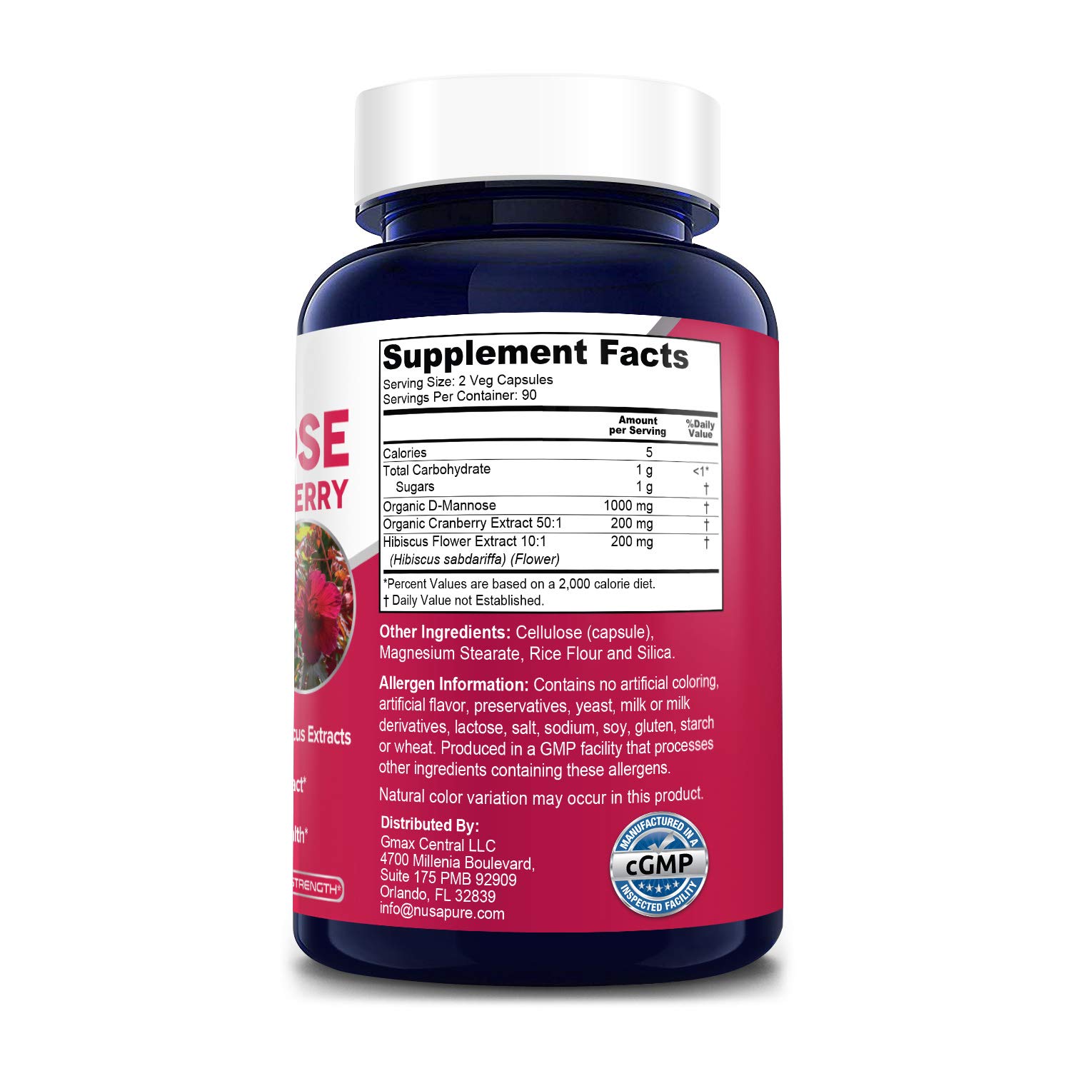 Foto 3 pulgar | Suplemento Del Complejo De D-manosa Nusapure 1400 Mg Con Hibisco Y Arándano - Venta Internacional.