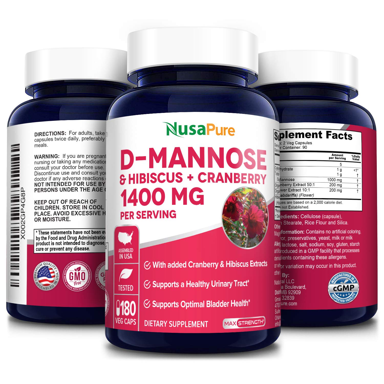 Foto 5 pulgar | Suplemento Del Complejo De D-manosa Nusapure 1400 Mg Con Hibisco Y Arándano - Venta Internacional.