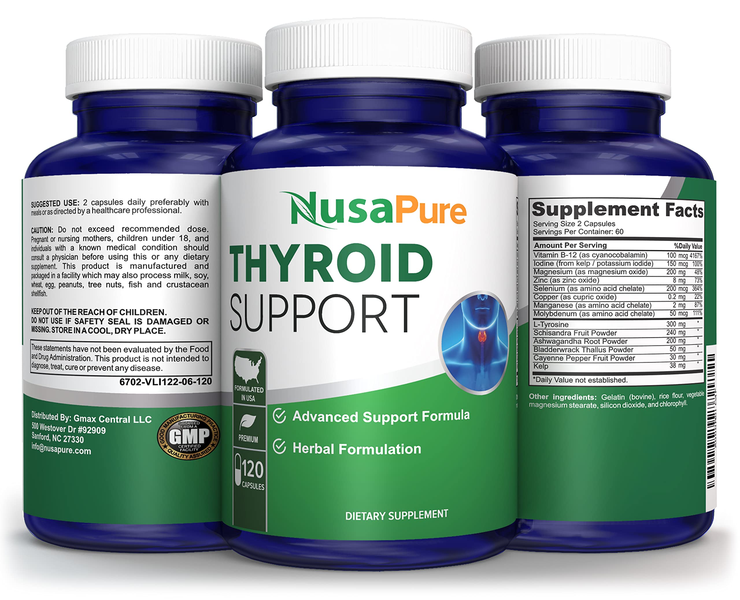 Foto 5 pulgar | Suplemento Nusapure Thyroid Support 120 Cápsulas Con Ashwaganda - Venta Internacional.