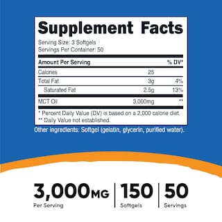 Foto 2 | Cápsulas Blandas De Aceite Mct Nutricost 1000 Mg 150 Cápsulas Blandas - Venta Internacional.