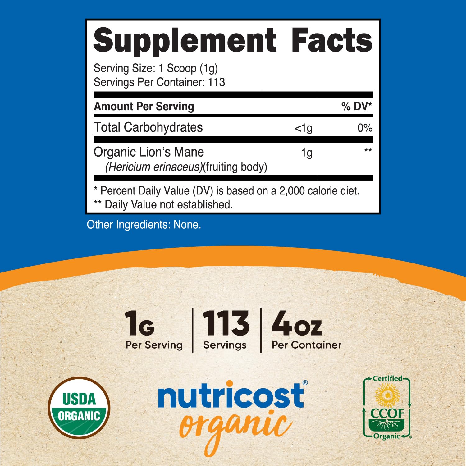 Foto 3 pulgar | Suplemento Nutricost De Hongos Orgánicos Lion's Mane En Polvo, 120 Ml - Venta Internacional.