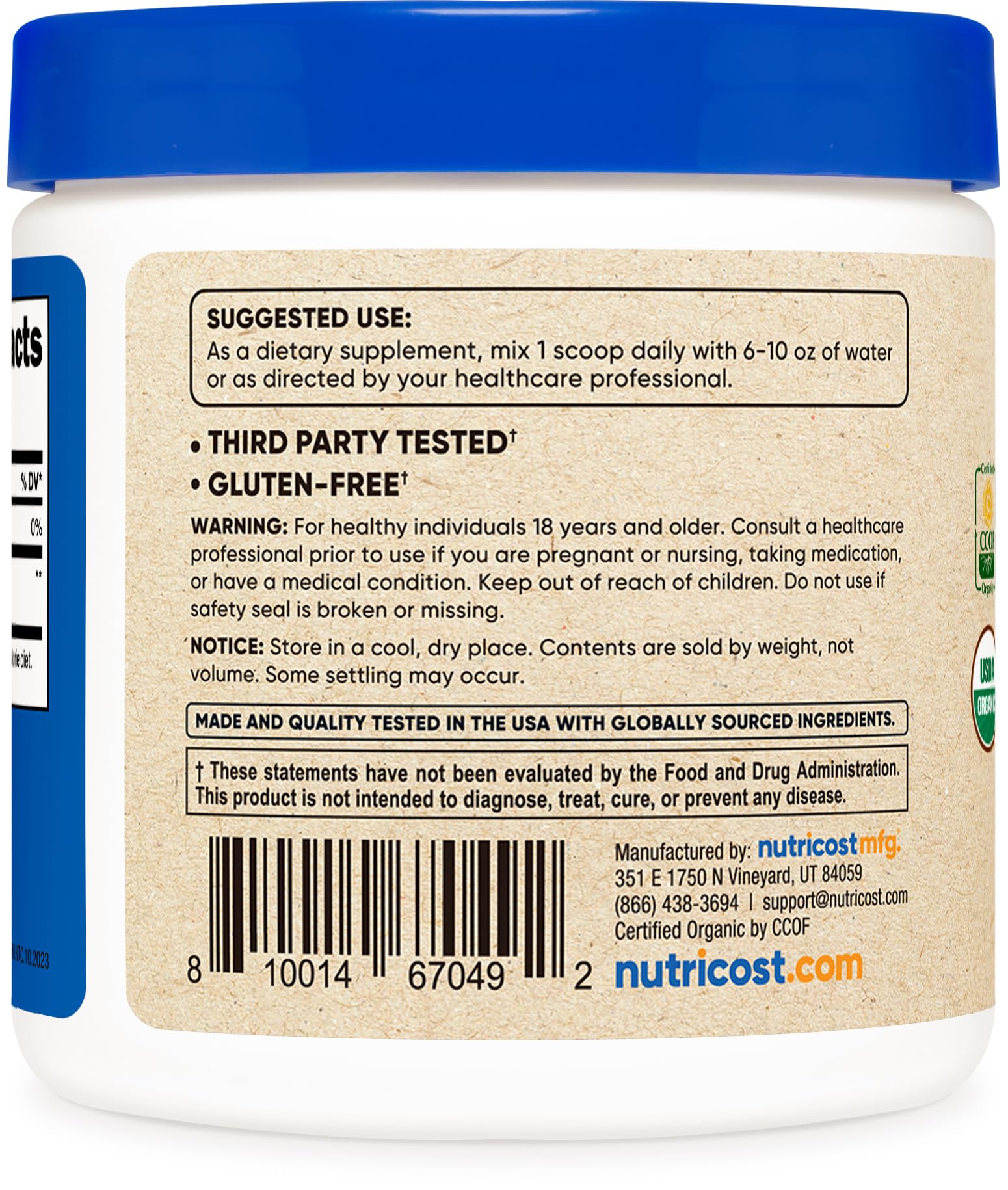 Foto 5 pulgar | Suplemento Nutricost De Hongos Orgánicos Lion's Mane En Polvo, 120 Ml - Venta Internacional.