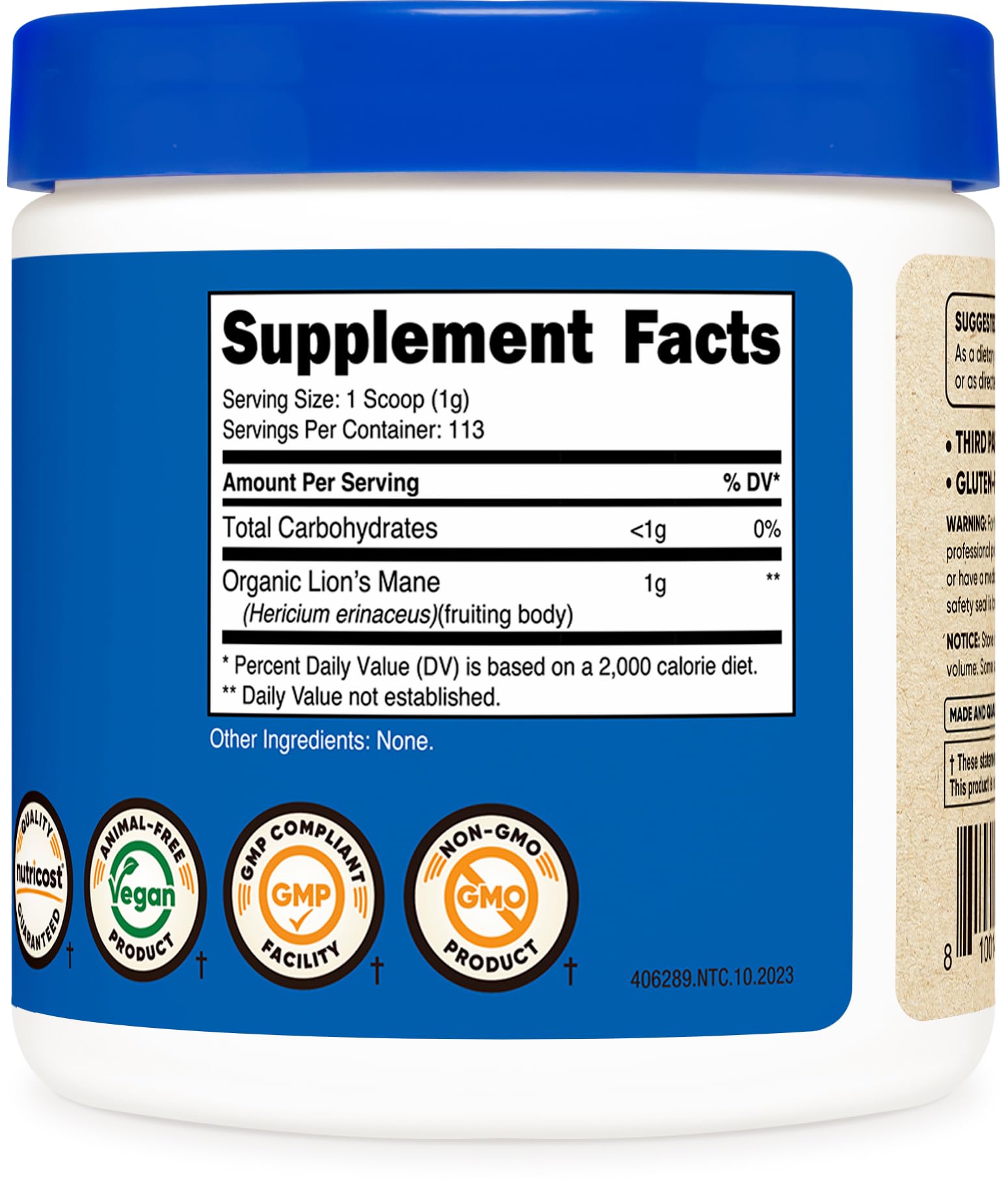 Foto 6 pulgar | Suplemento Nutricost De Hongos Orgánicos Lion's Mane En Polvo, 120 Ml - Venta Internacional.