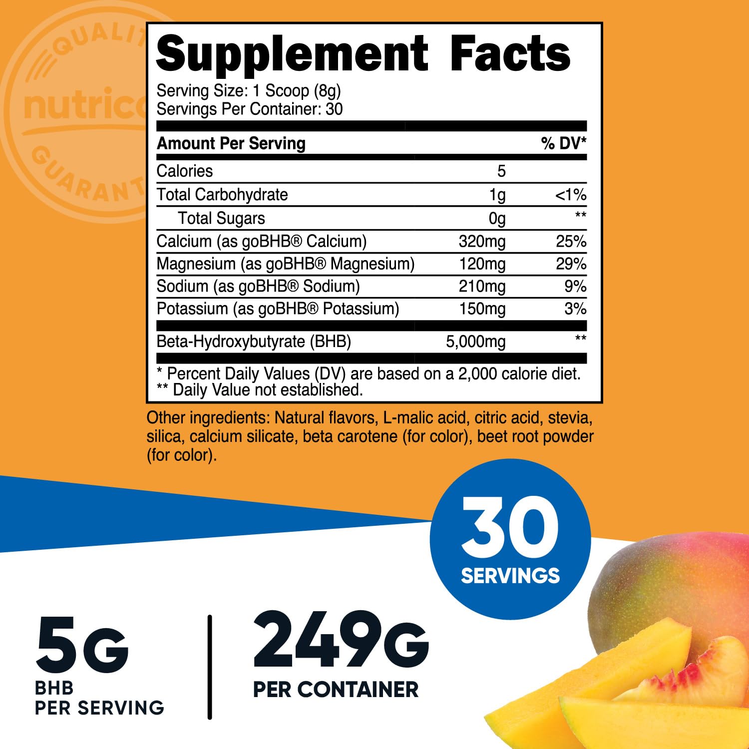 Foto 3 pulgar | Mezcla Para Bebidas Bhb Salts Nutricost Con Sabor A Melocotón Y Mango, 30 Porciones - Venta Internacional.
