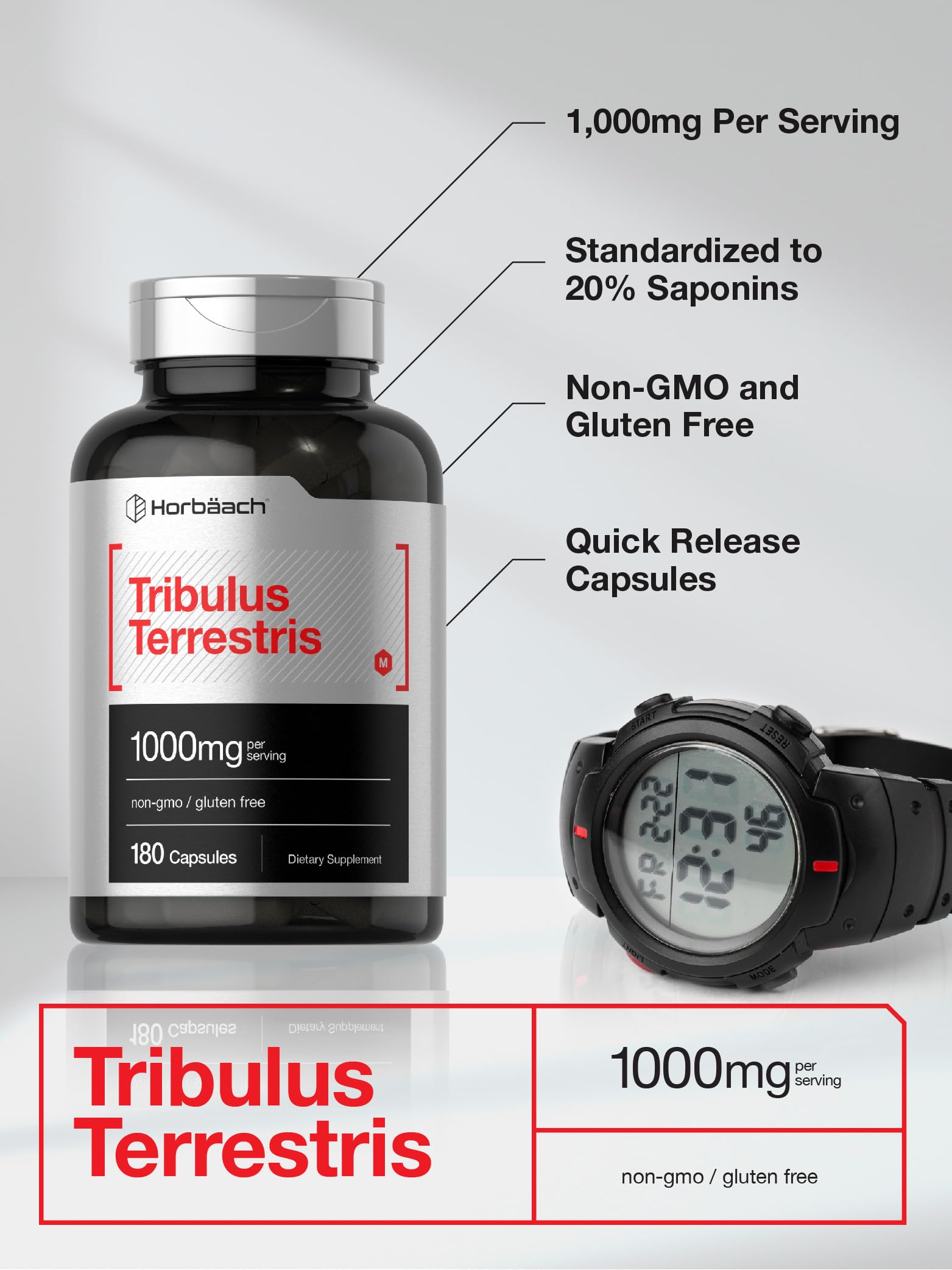 Foto 4 pulgar | Suplemento Horbäach Tribulus Terrestris 1000 Mg 180 Cápsulas - Venta Internacional.