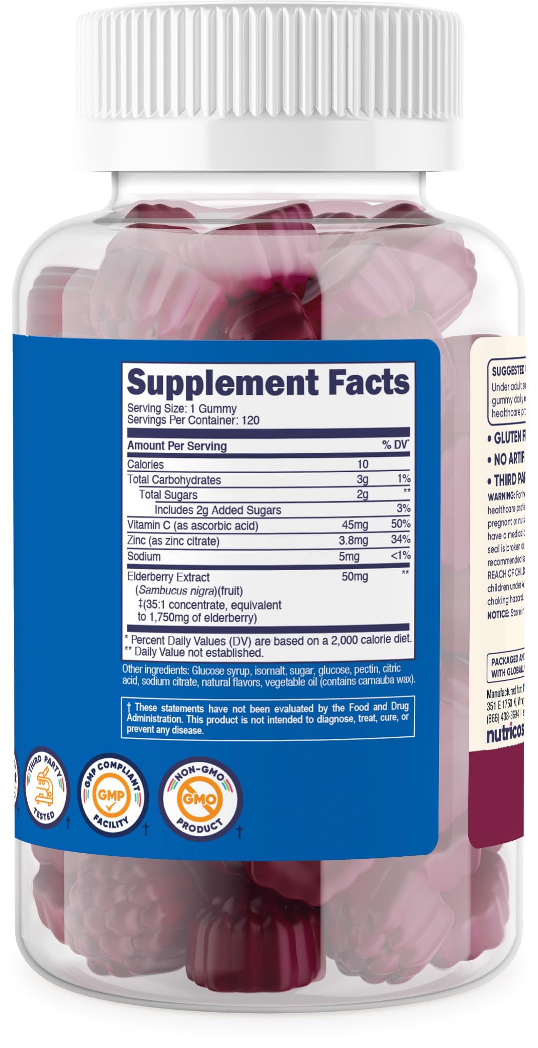 Foto 6 pulgar | Gomitas de Saúco Nutricost Kids con Zinc y Vitamina C 120 Unidades - Venta Internacional