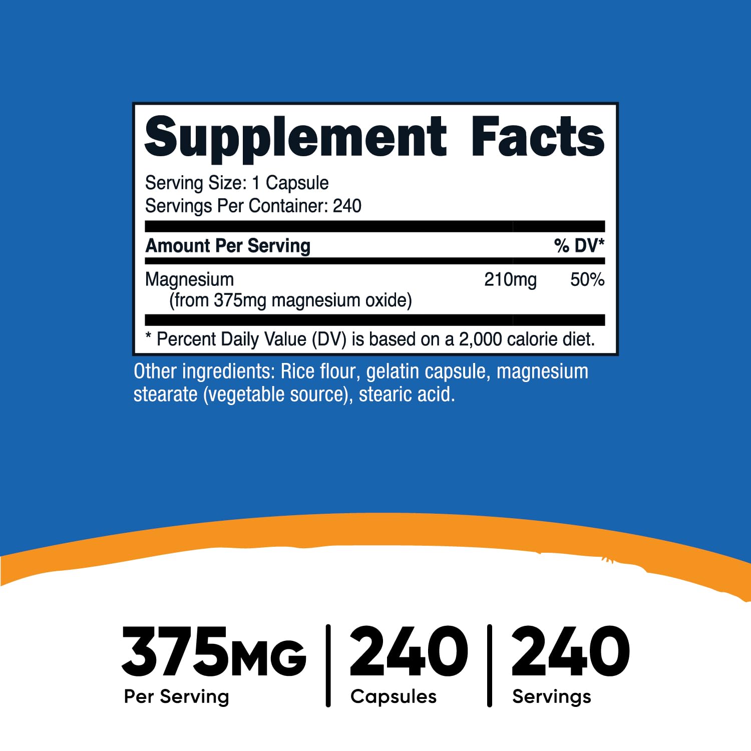 Foto 2 | Suplemento Nutricost De Óxido De Magnesio 375 Mg 240 Cápsulas - Venta Internacional.