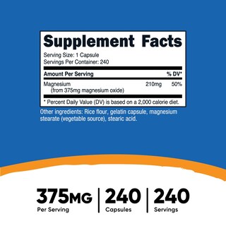 Foto 2 | Suplemento Nutricost De Óxido De Magnesio 375 Mg 240 Cápsulas - Venta Internacional.