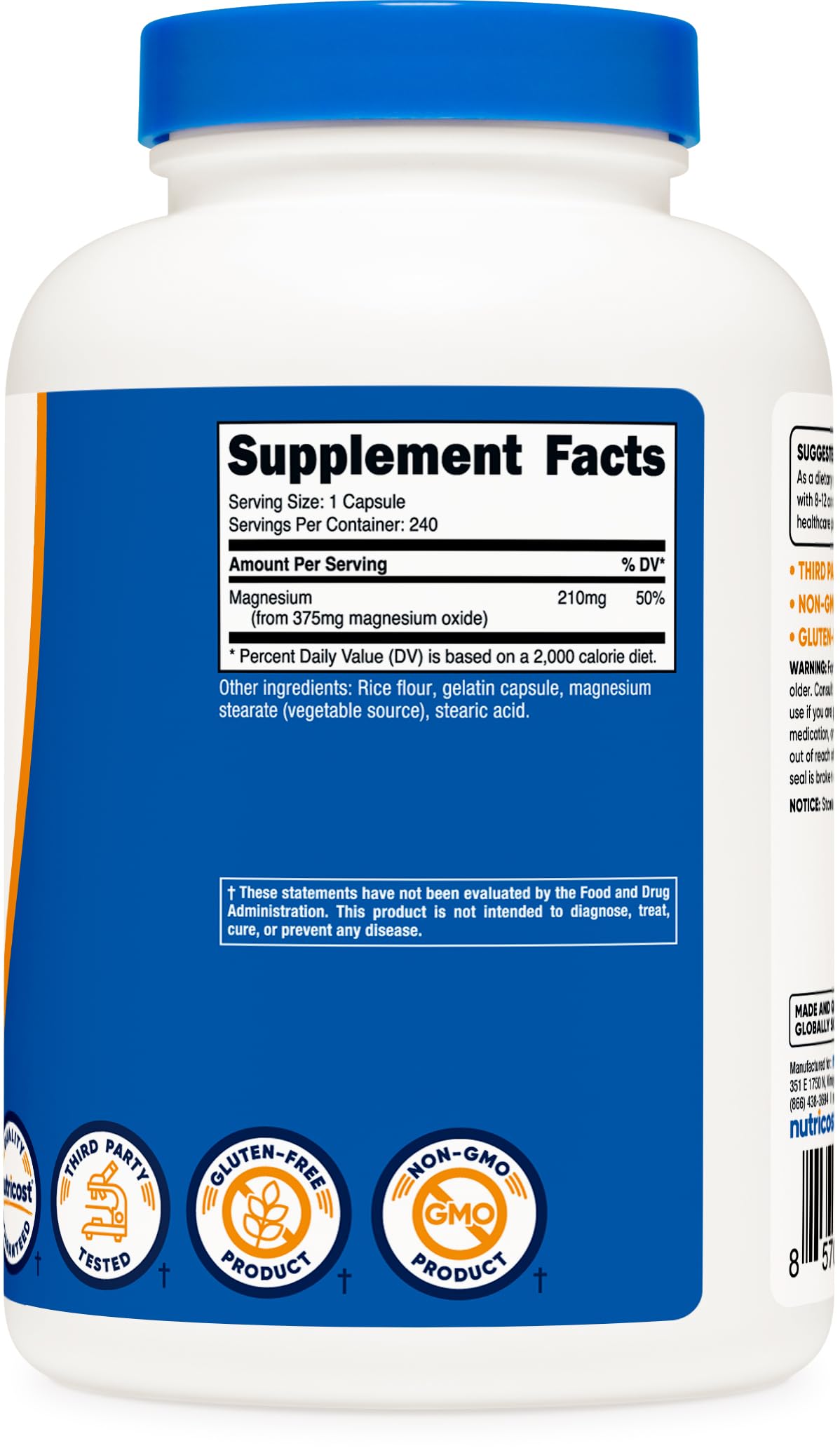 Foto 6 pulgar | Suplemento Nutricost De Óxido De Magnesio 375 Mg 240 Cápsulas - Venta Internacional.
