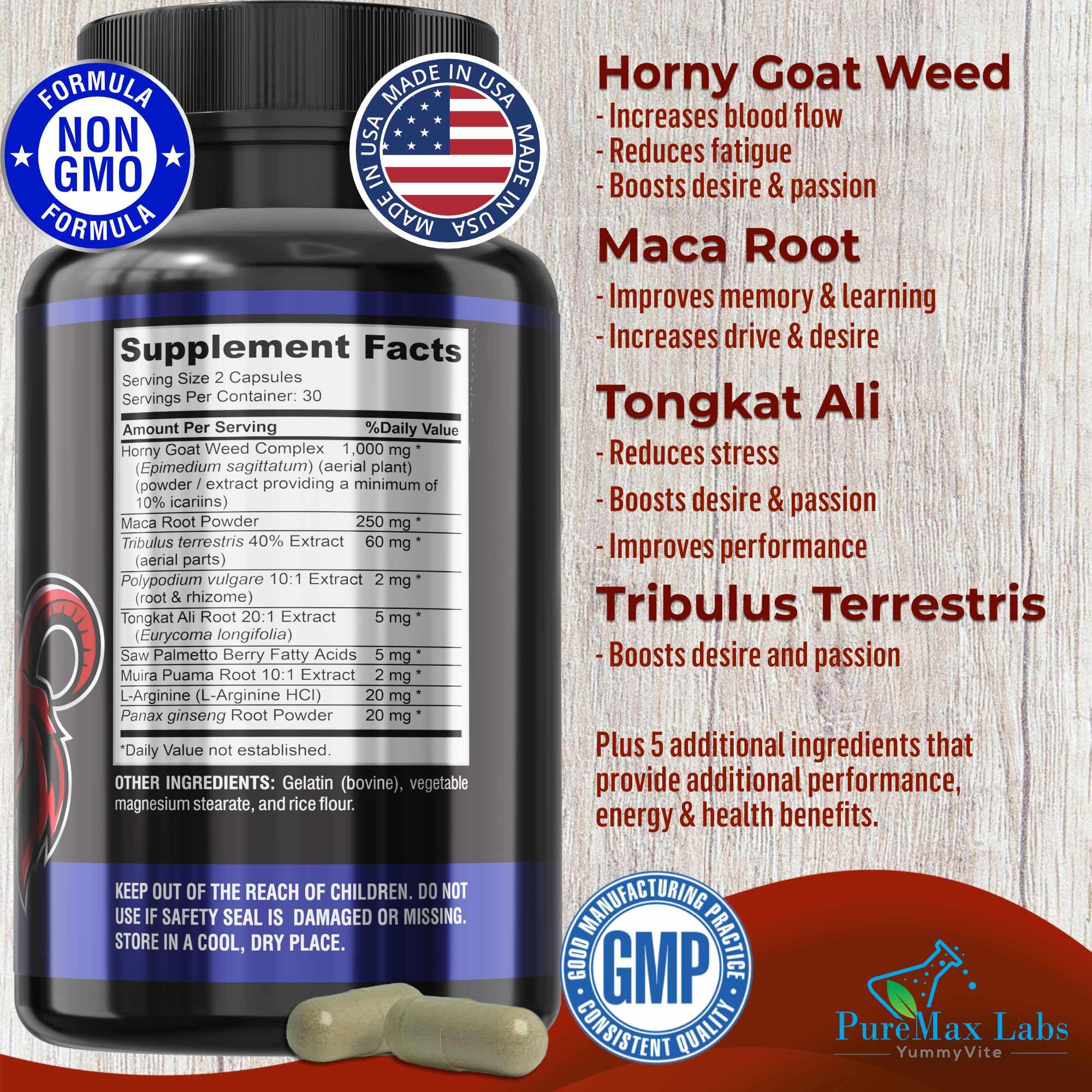 Foto 3 pulgar | Suplemento Yummyvite Horny Goat Weed Extra Strength 60 Cápsulas - Venta Internacional