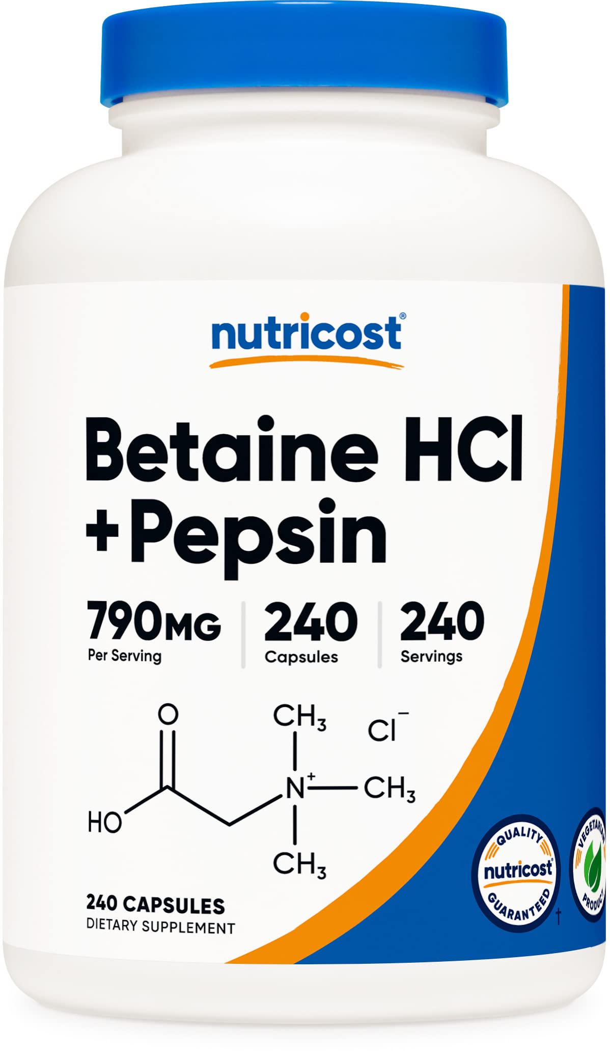 Foto 2 pulgar | Suplemento Nutricost Betaína Hcl + Pepsina 790 Mg 240 Cápsulas - Venta Internacional.