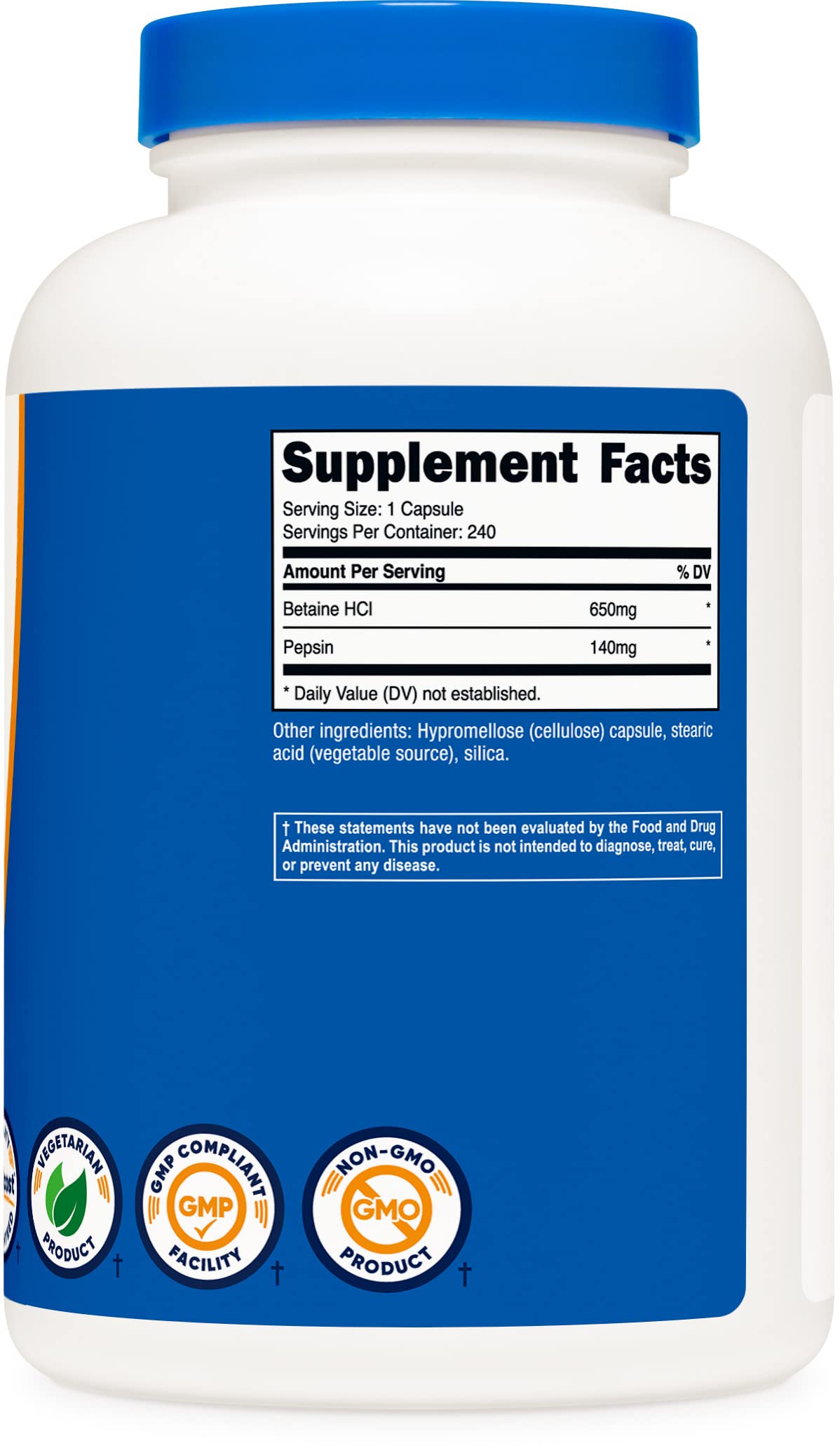 Foto 5 pulgar | Suplemento Nutricost Betaína Hcl + Pepsina 790 Mg 240 Cápsulas - Venta Internacional.
