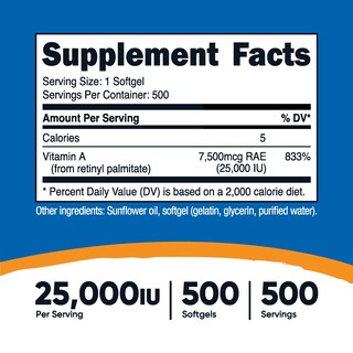 Foto 2 | Suplemento De Vitamina A Nutricost, 25.000 Ui, 500 Cápsulas Blandas - Venta Internacional.