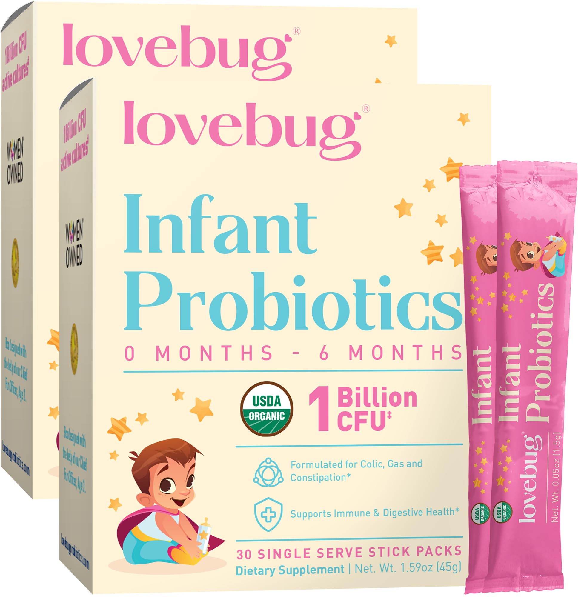 Foto 1 | Probióticos Lovebug para Bebés de 0 a 6 Meses USDA Organic Paquete de 30 - Venta Internacional
