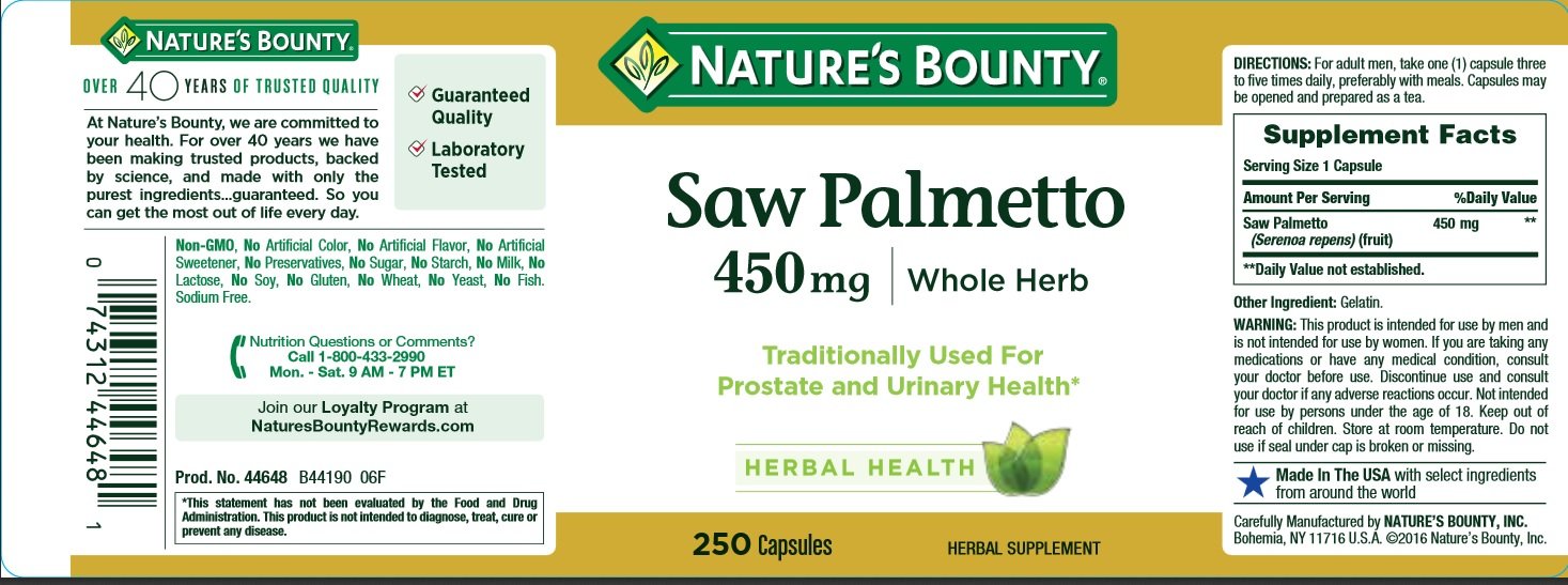 Foto 2 | Suplemento Nature's Bounty Saw Palmetto 450 Mg 250 Cápsulas X3 - Venta Internacional.