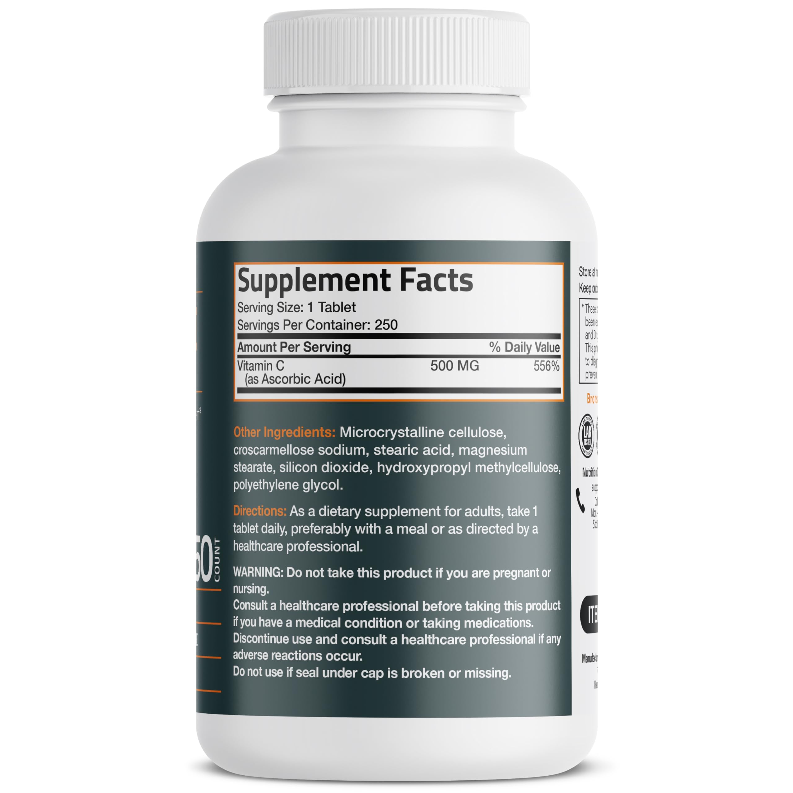 Foto 3 pulgar | Suplemento Bronson De Vitamina C 500 Mg 250 Comprimidos - Venta Internacional.
