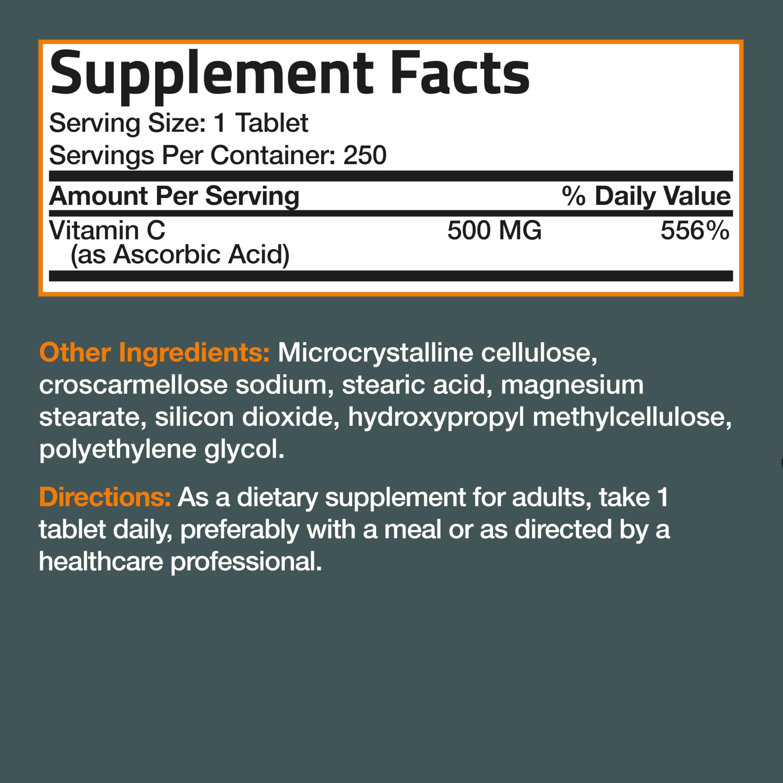 Foto 7 pulgar | Suplemento Bronson De Vitamina C 500 Mg 250 Comprimidos - Venta Internacional.