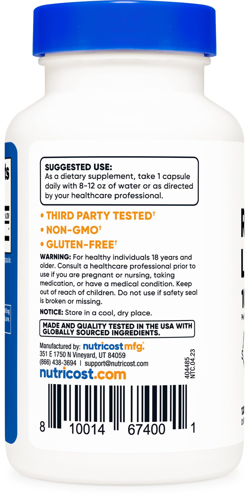 Foto 5 pulgar | Suplemento Nutricost De Ácido R-alfa Lipoico 100 Mg 120 Cápsulas - Venta Internacional.