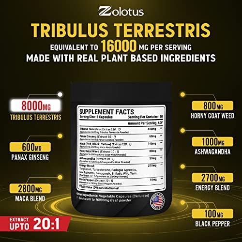 Foto 3 pulgar | Suplemento Zolotus 13 En 1 Tribulus Terrestris 16000 Mg 120 Cápsulas - Venta Internacional