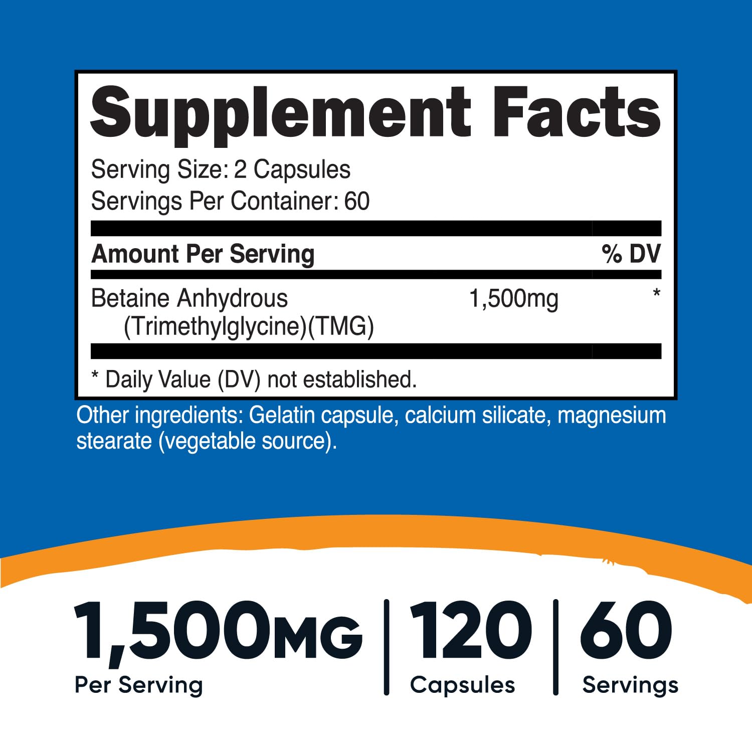 Foto 3 pulgar | Suplemento Nutricost Betaína Anhidra 1500 Mg 120 Cápsulas - Venta Internacional.