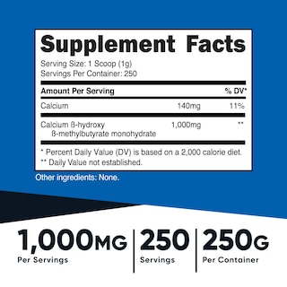 Foto 2 | Suplemento Nutricost Hmb En Polvo 250 G Con 1000 Mg Por Porción - Venta Internacional.